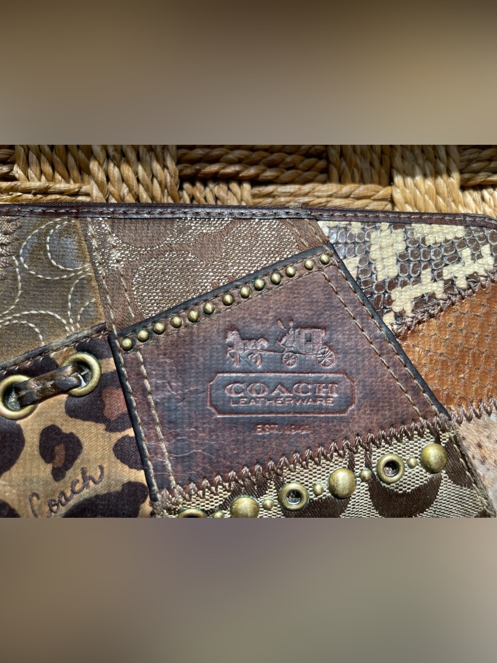 Vintage Y2k Coach Patchwork Wallet With Brass Hardwear - Gem